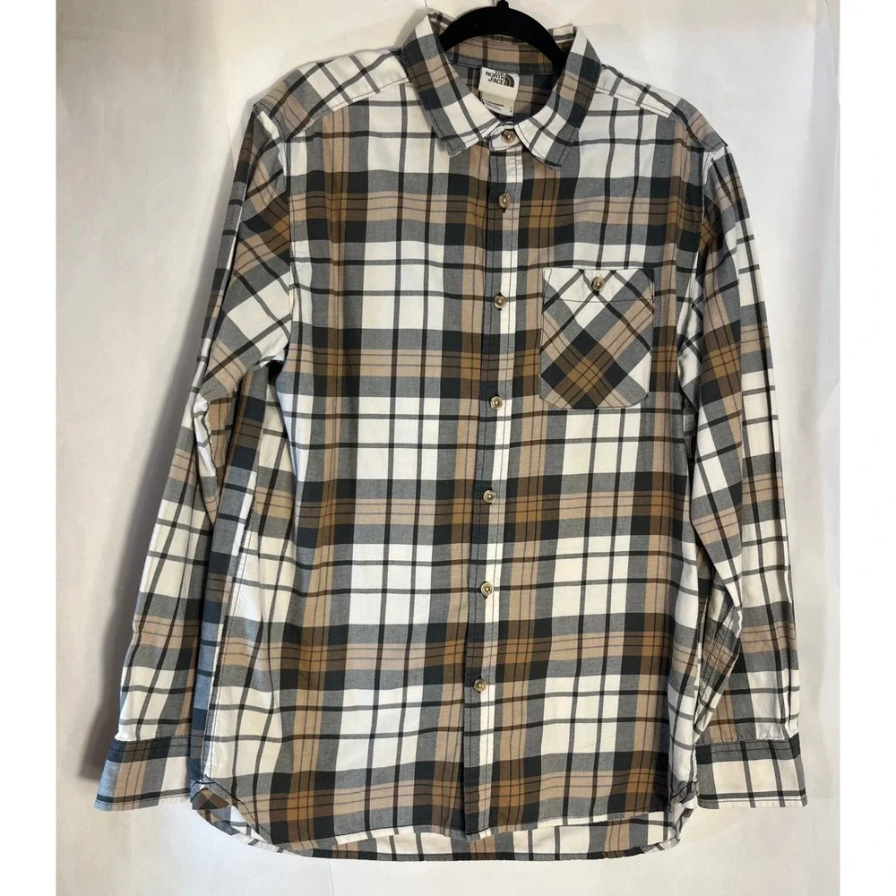 The North Face Men's‎ Long Sleeve Button Down Shirt Size Large Brown Gray White